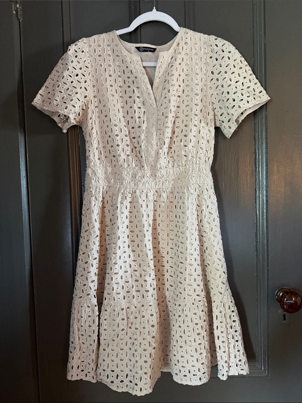 Eyelet Tiered Mini Dress in Cream